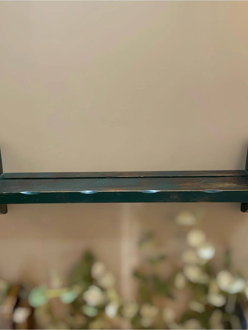 Vintage Wall Shelf w Plate Grove Green Distressed Wood Display Farmhouse Country